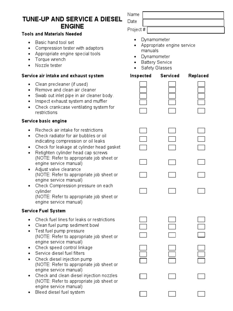 Tuneup_Engine_Form.pdf Diesel Engine Transportation Engineering