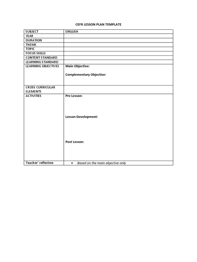 CEFR English Lesson Plan Template | PDF