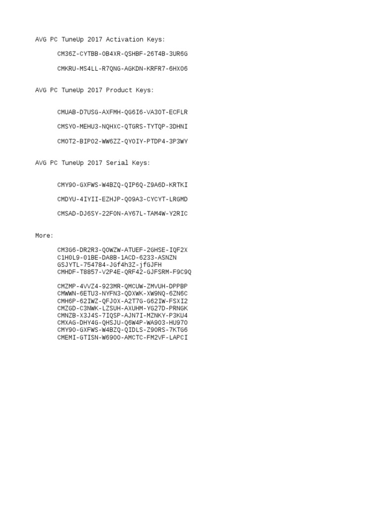 AVG PC Tuneup Serial Keys.txt