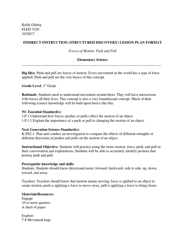 Push and Pull Forces Lesson Plan | PDF | Lesson Plan | Special Education