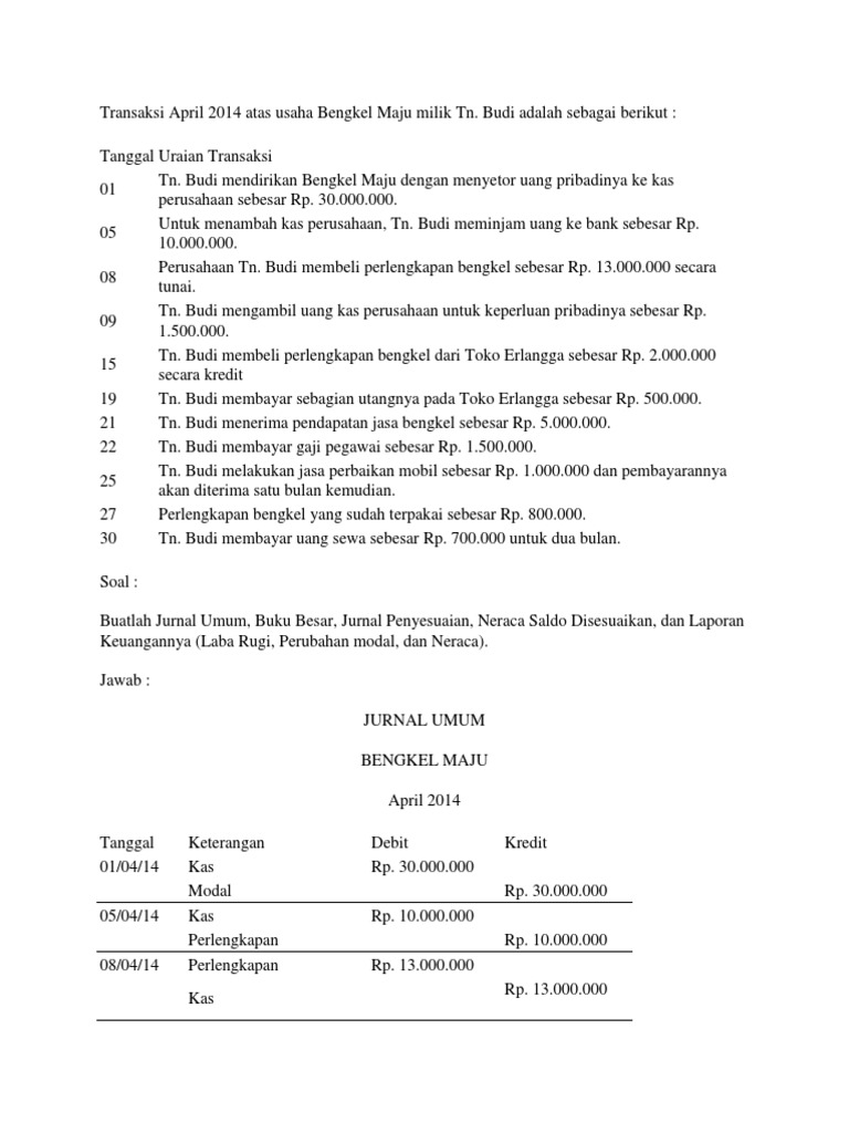 Contoh Jurnal Umum Bengkel Terbaru Yang Baik Dan Benar Contohjurnal