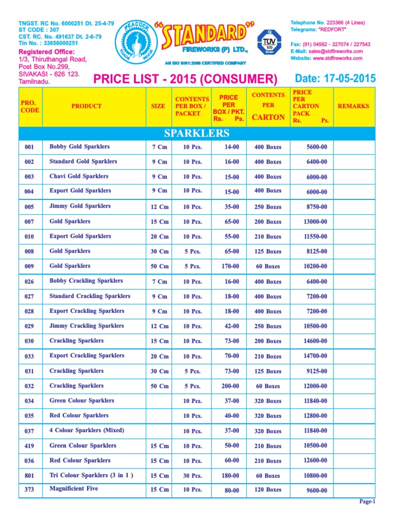 2015 Fireworks Price List | PDF | Blue | Nature
