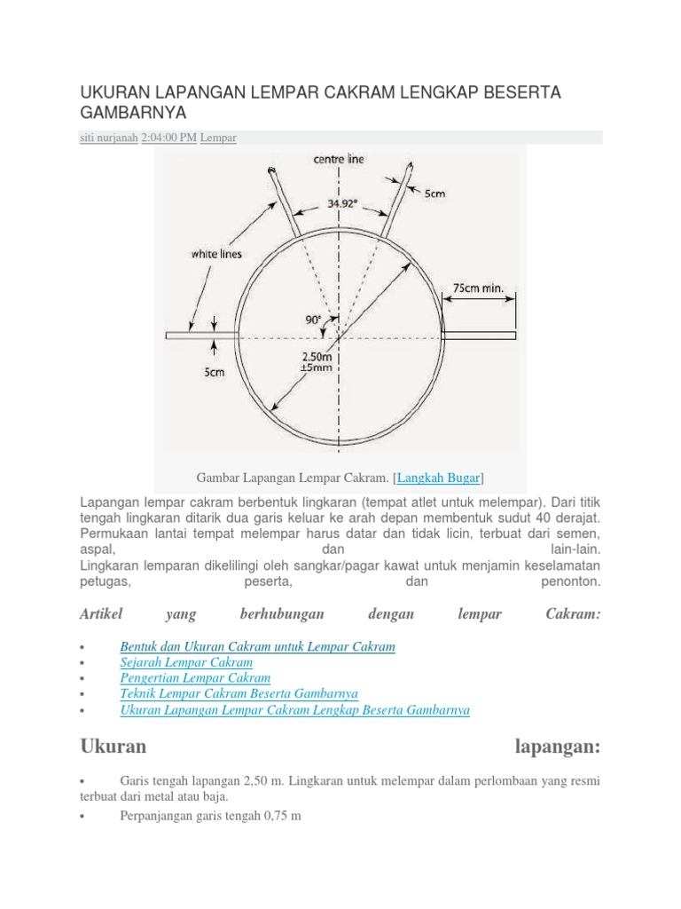 Ukuran Lapangan Lempar Cakram Lengkap Beserta Gambarnya