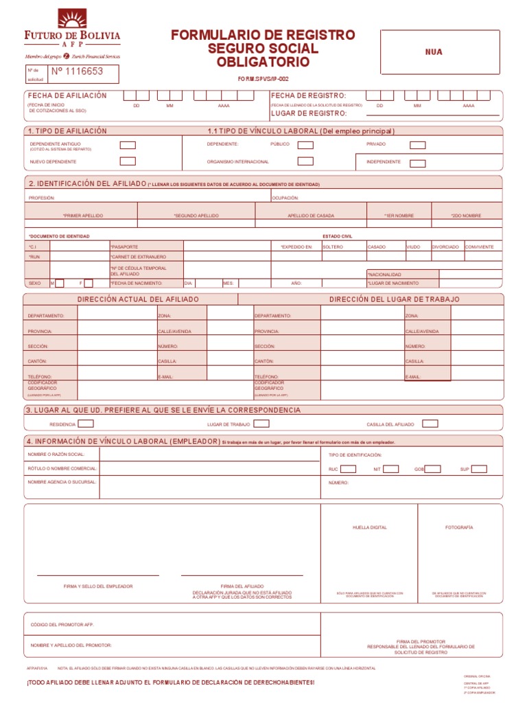 Formulario de Registro AFP | PDF