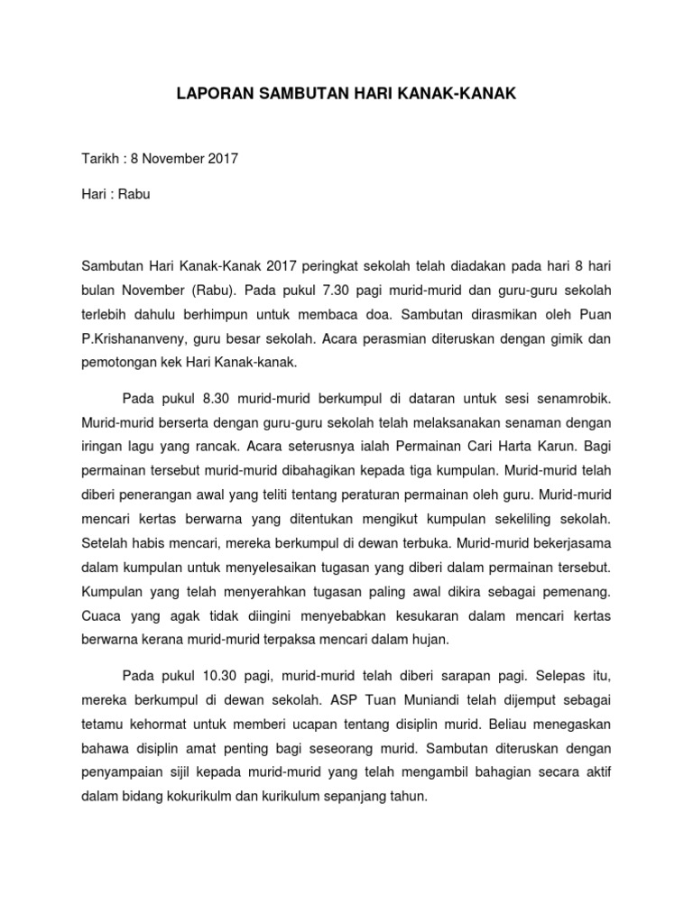 Laporan Sambutan Hari Kanak Docx