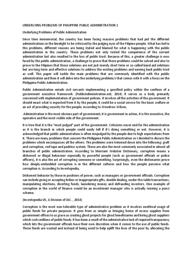 Underlying Problems of Philippine Public Administration 1 | PDF ...
