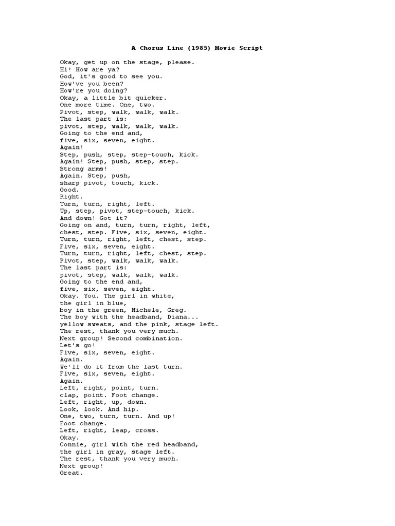 A Chorus Line (1985) Movie Script PDF Leisure