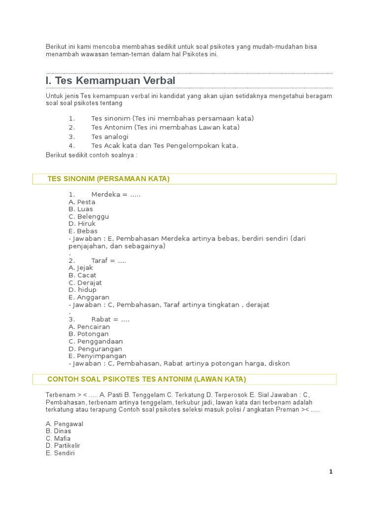 Contoh Psikotest Doc