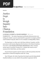 Justice Dept. To Weigh Inquiry Into Clinton Foundation - The New York Times