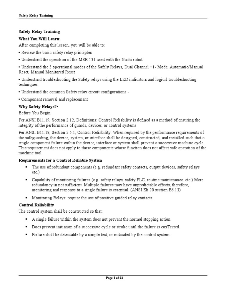 Safety Relay Wiring and Operation Guide | PDF | Relay | Reliability ...