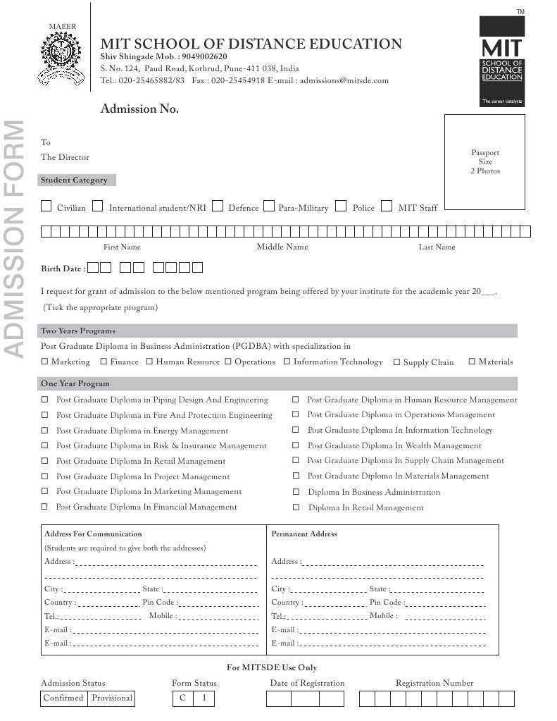 Download application of MIT School of Distance Educationmitsde