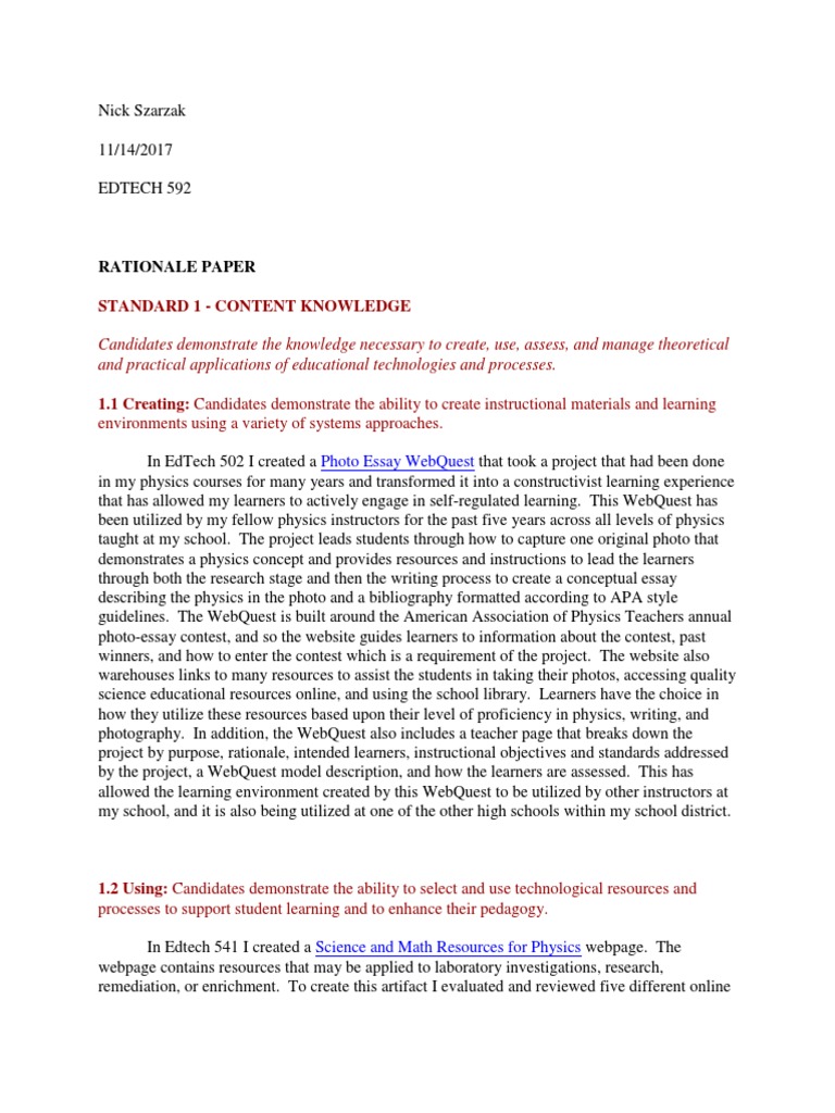 Szarzak Rationale Paper Beta Portfolio | PDF | Educational Technology ...