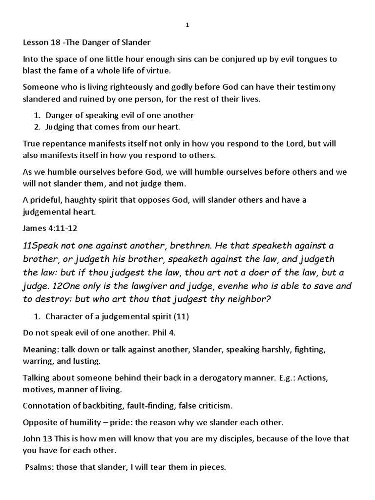 The Danger of Slander and Judgment | PDF | God In Christianity | Soul