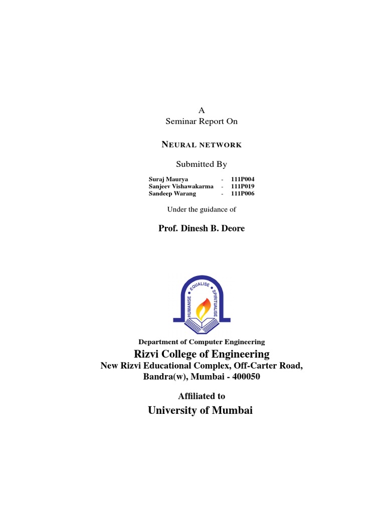 A Seminar Report On NEURAL NETWORK PDF | PDF | Neuron | Artificial ...