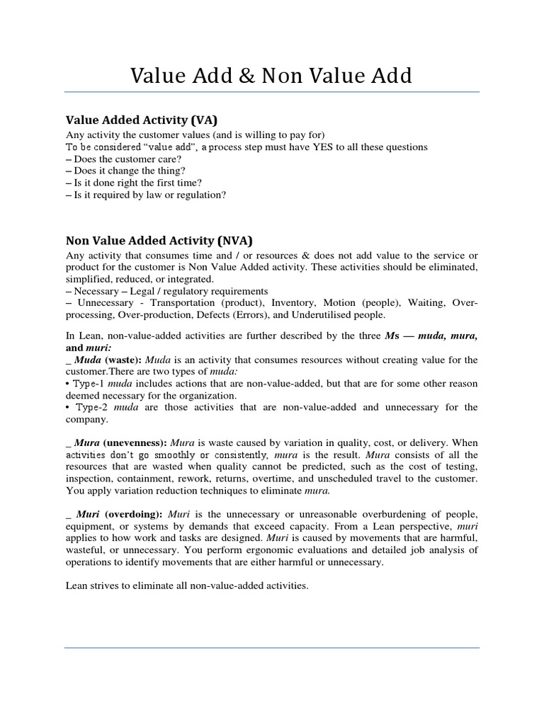 Value Added vs Non-Value Added Activities | PDF | Economic Sectors ...