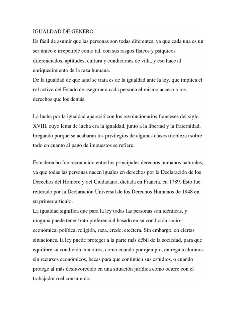 Igualdad de Genero | PDF | Derechos | Igualdad de género