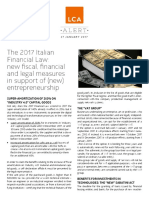 The 2017 Italian Financial Law New Fiscal Financial and Legal Measures in Support of New Entrepreneurship