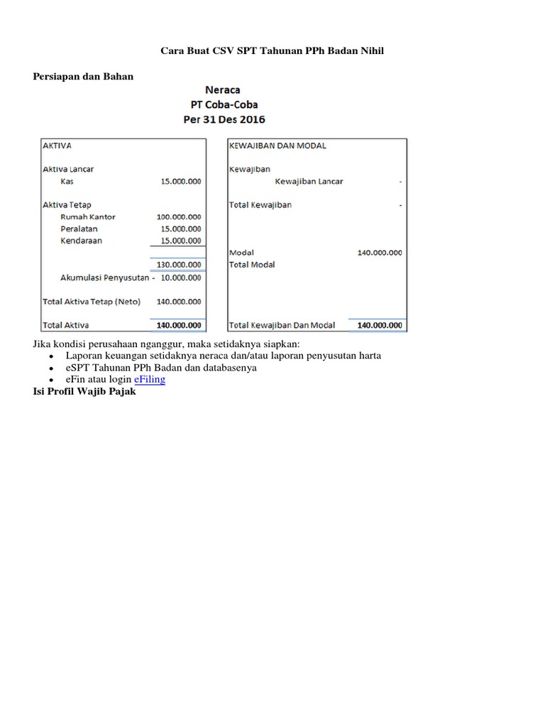 Cara Buat CSV SPT Tahunan PPh Badan Nihil