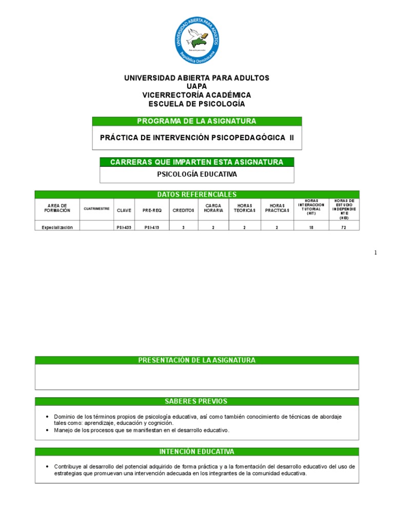 Programa Intervencion Psicopedagogica II para Imprimir | PDF | Toma de ...