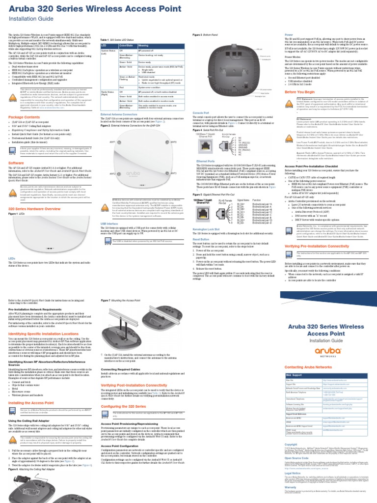 Aruba 320 Series Wireless Access Point Installation Guide | PDF ...
