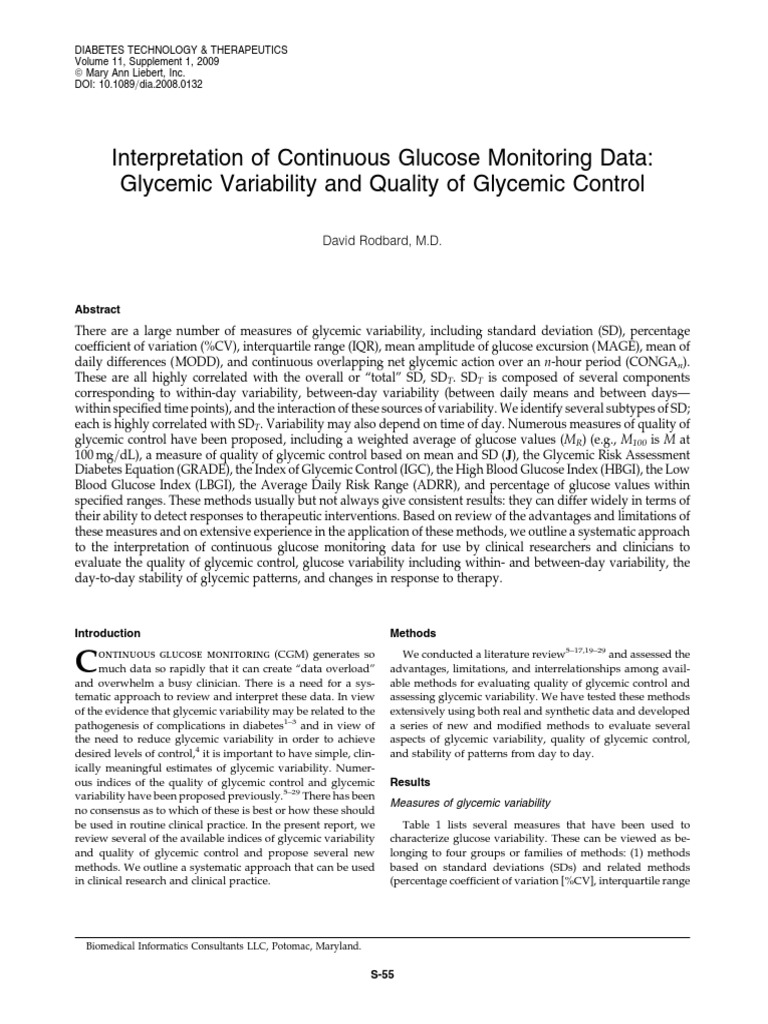 Rodbard interpretation of cgm data glycemic variability and quality