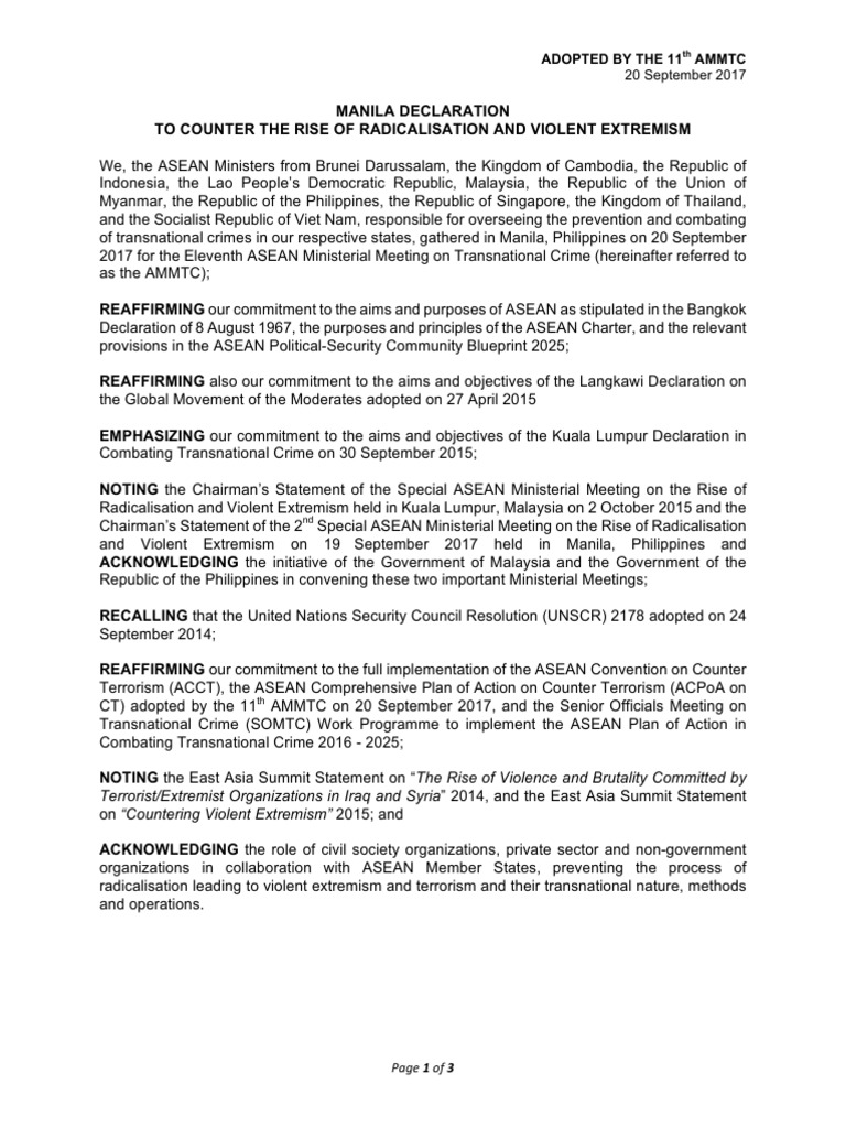MANILA DECLARATION TO COUNTER THE RISE OF RADICALISATION AND VIOLENT ...