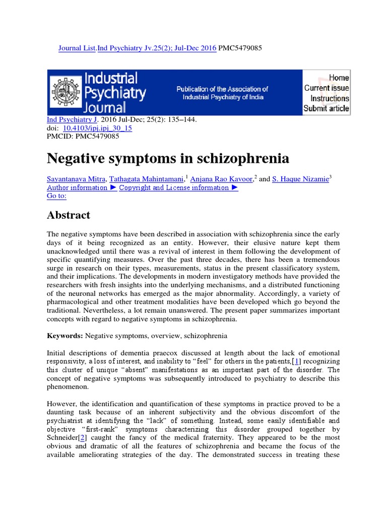 Negative Symptoms in Schizophrenia | PDF | Schizophrenia | Antipsychotic