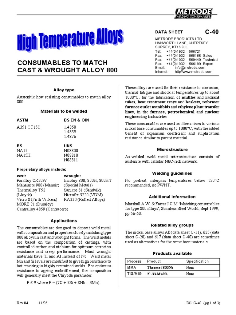Product Data Sheet Welding Alloy