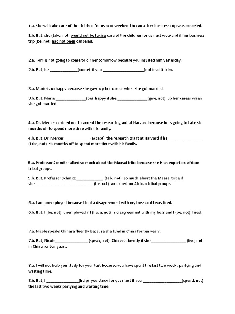 Advanced Mixed Conditionals Exercises | PDF | Language Arts ...