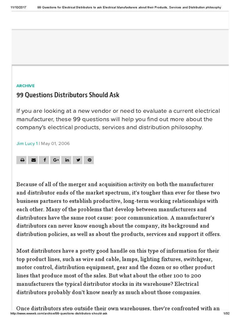 Questions For Electrical Distributors PDF Distribution (Business