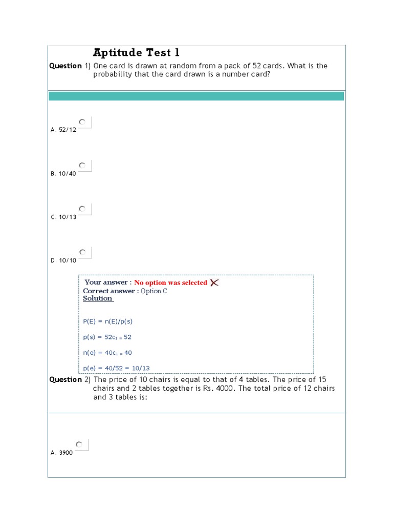 Math Aptitude Test Questions and Solutions | PDF | Working Time | Interest