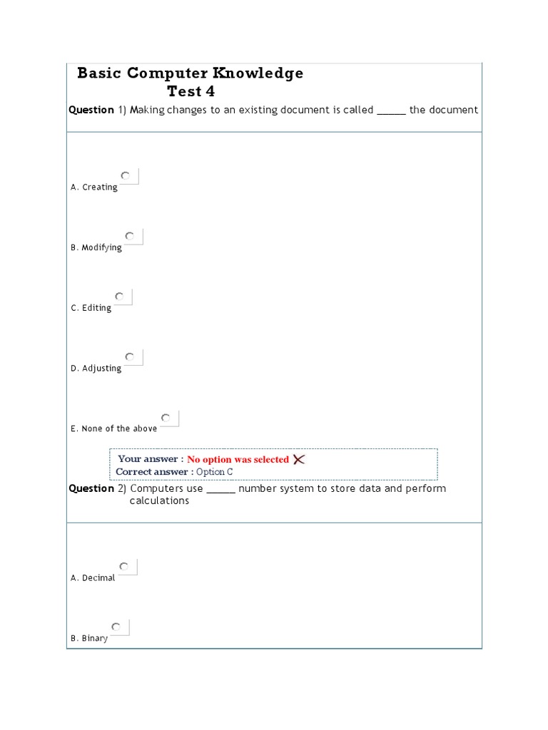 Basic Computer Knowledge Test 4 | PDF | Computer File | Operating System