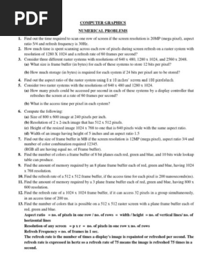 Numerical Problems Pdf Display Resolution Pixel