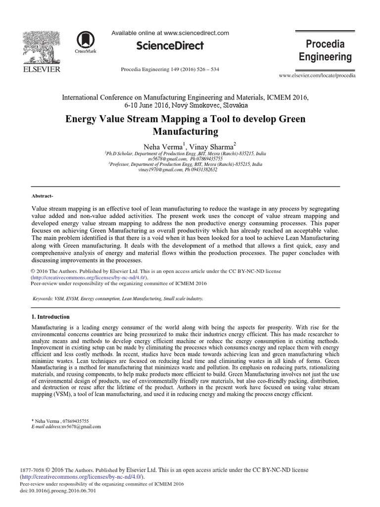 Sciencedirect: Energy Value Stream Mapping A Tool To Develop Green ...