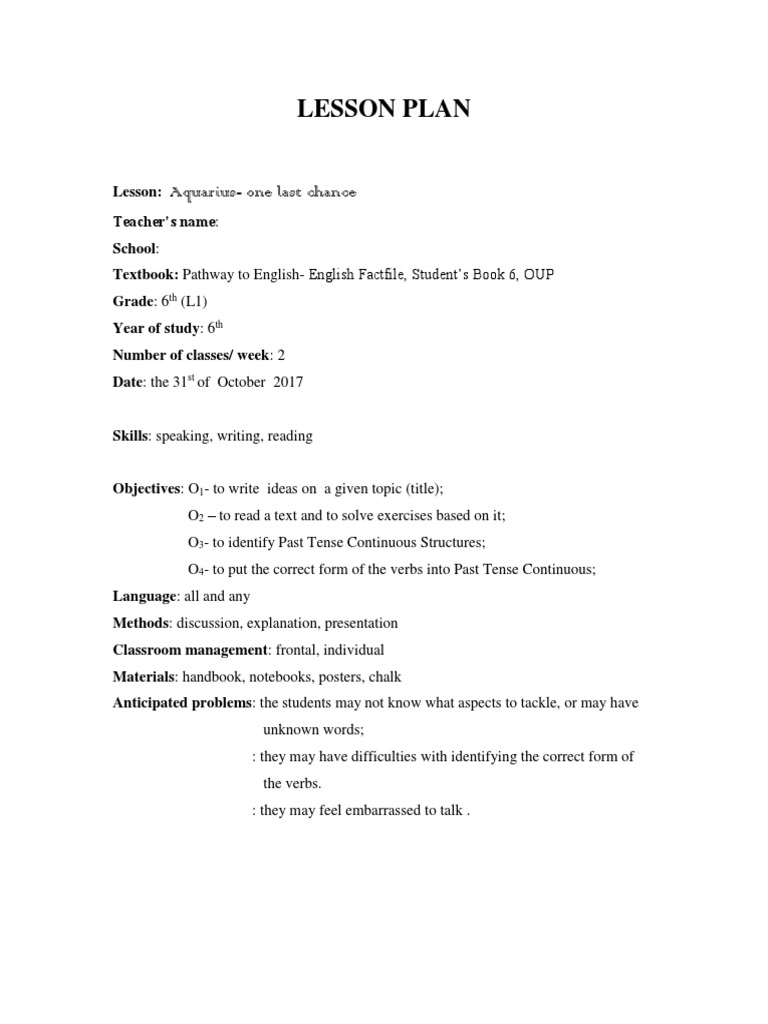 6th Grade English Lesson Plan | PDF | Career & Growth