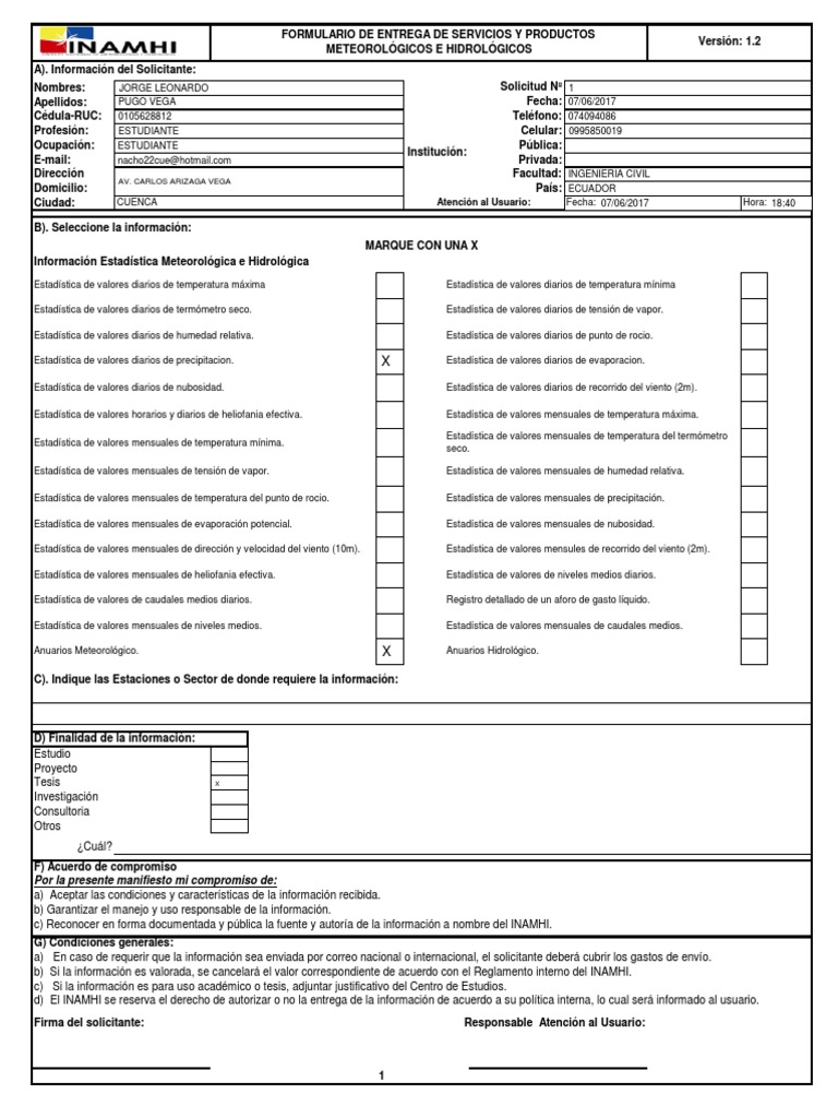 Solicitud de Datos Meteorológicos INAMHI | PDF | Evaporación ...