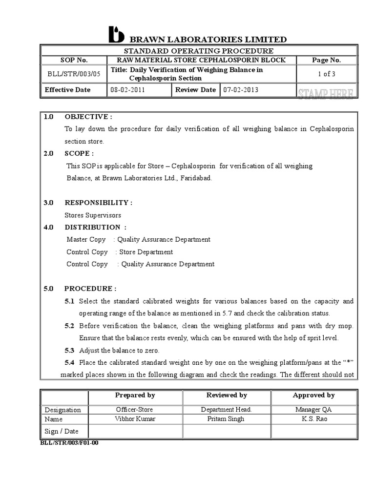 003 Daily Verification Of Weighing Balance Weighing Scale Calibration