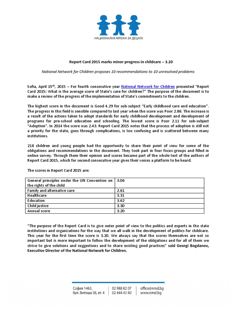 Childcare Progress Report Child Care Relationships & Parenting