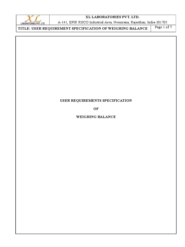 Weighing Balance URS for XL Laboratories | PDF | Weighing Scale ...