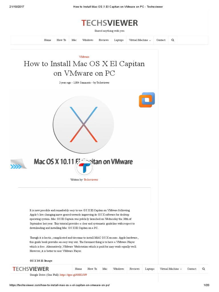 How To Install Mac OS X El Capitan On VMware On PC - Techsviewer | PDF ...