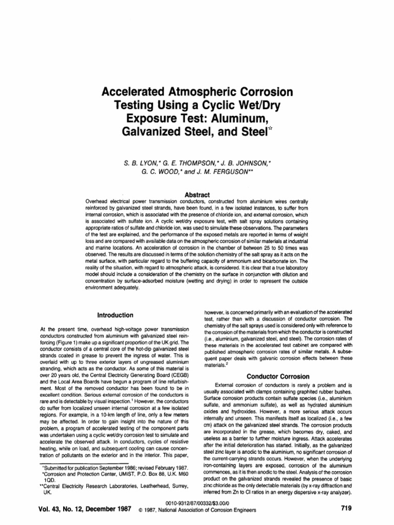 Accelerated Atmospheric Corrosion Testing Using A Cyclic Wet/Dry