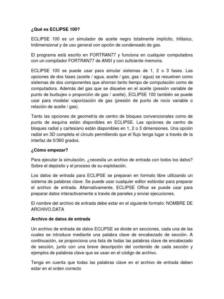 Simulador ECLIPSE 100: Guía de Uso | PDF | Eclipse (software) | Archivo ...