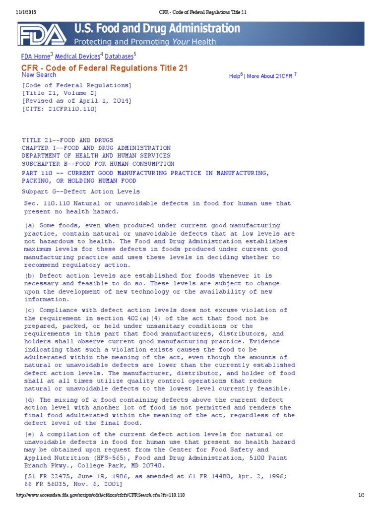 Code Of Federal Regulations Title 21