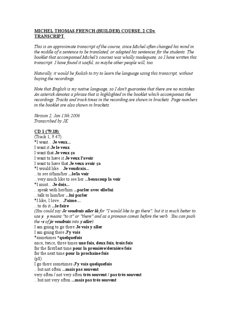 Michel Thomas French Builder Transcript FRENCH&ENGLISH | PDF ...