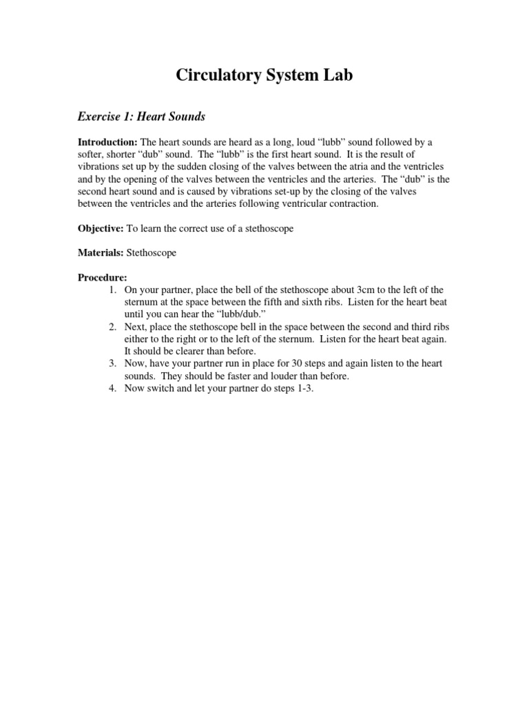 Circulatory System Lab PDF Heart Pulse