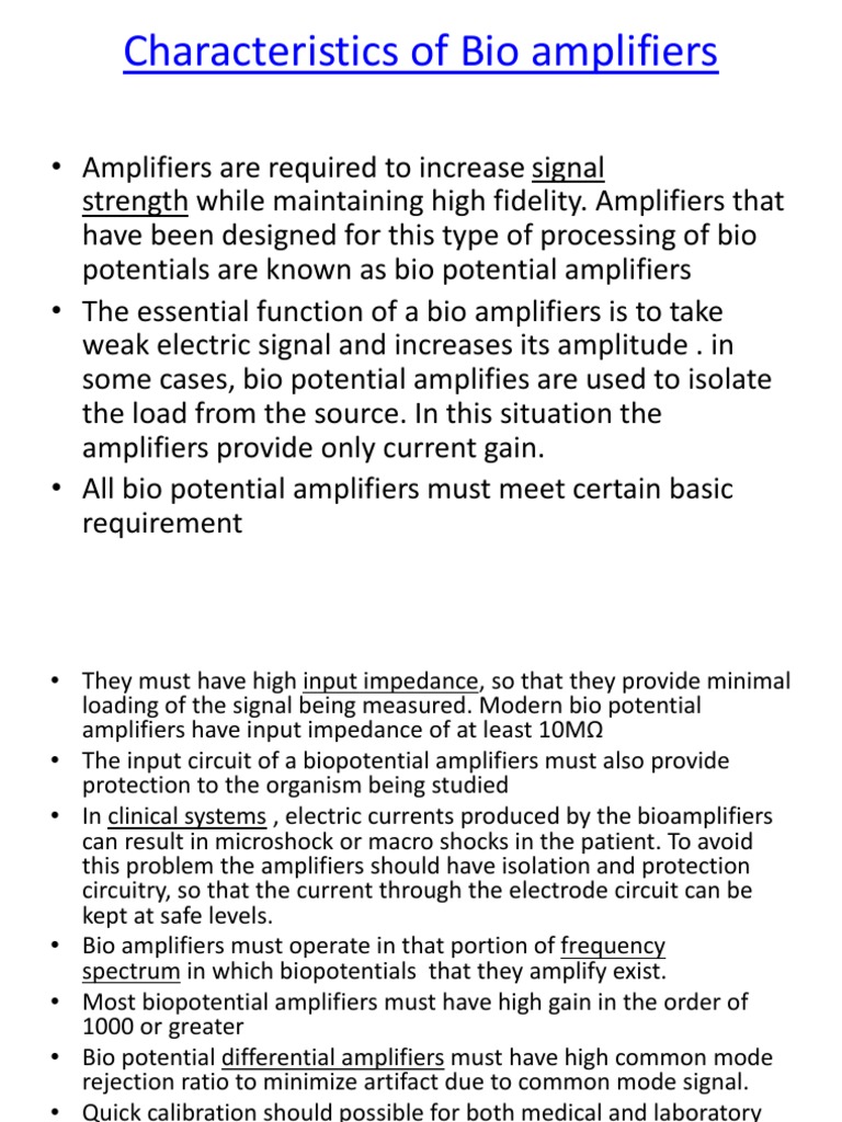 Characteristics of Bio Amplifiers | PDF | Technology & Engineering