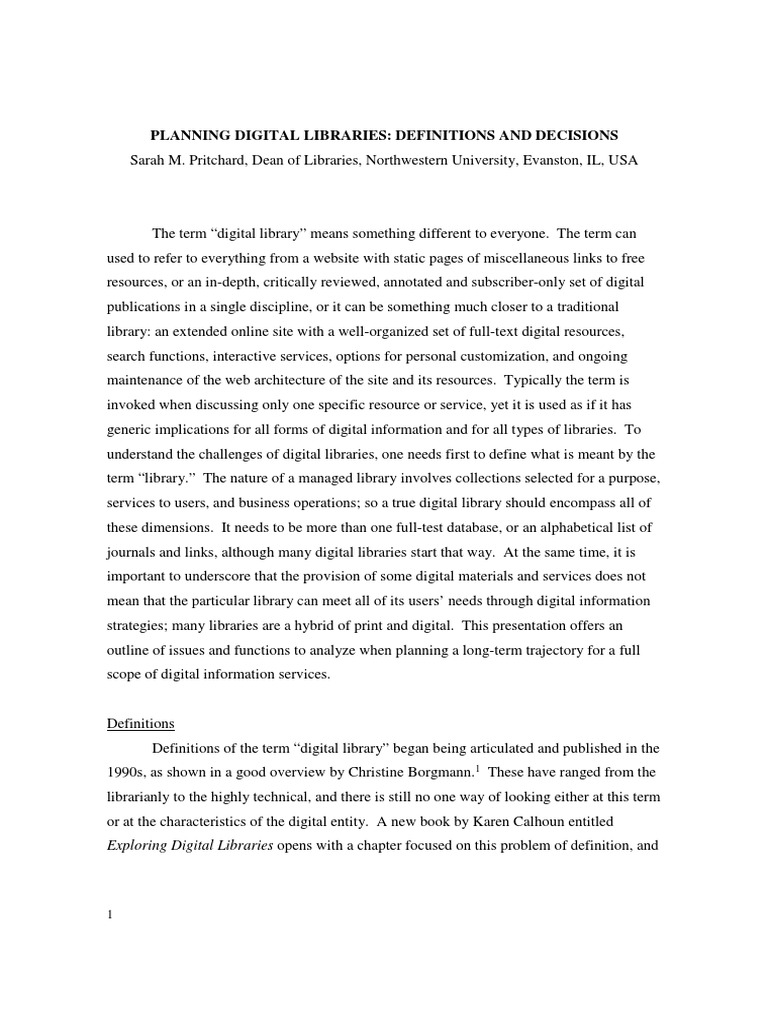 Planning Digital Libraries PDF Digital Library Libraries