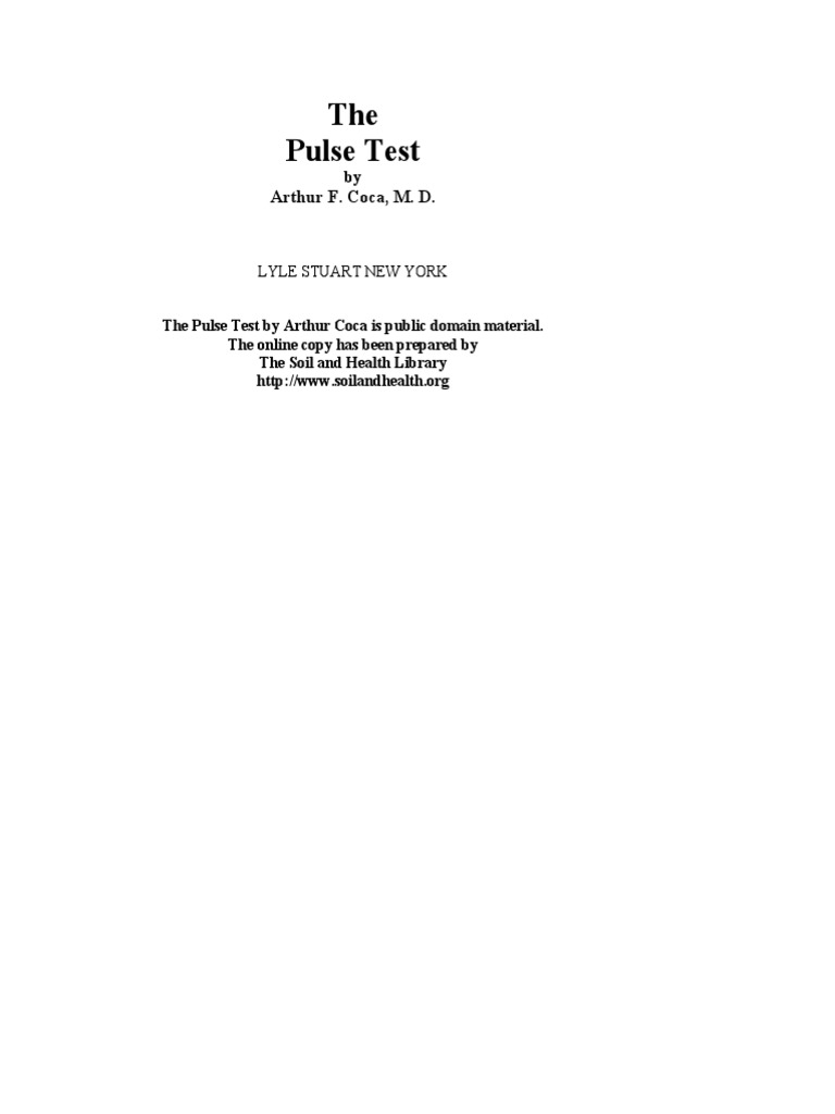 Book Arthur Coca The Pulse Test Find Allergies PDF Allergy Blood