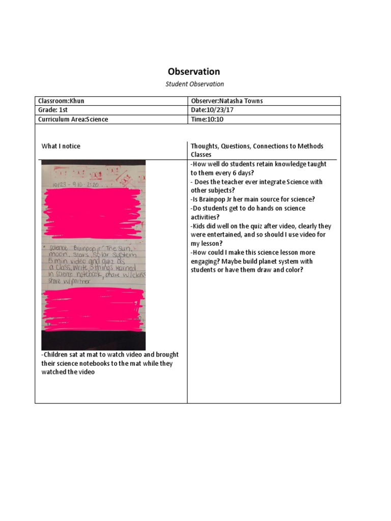 Science Lesson Observation Form | Download Free PDF | Teachers | Sharing