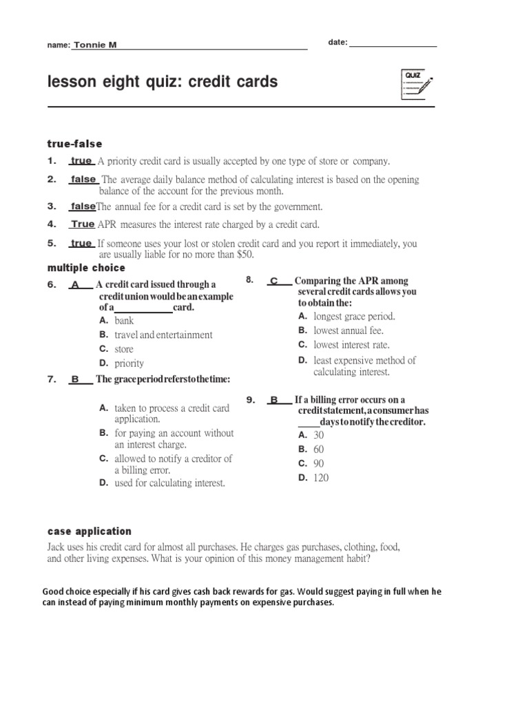 Credit Cards Quiz PDF Credit Card Credit (Finance)